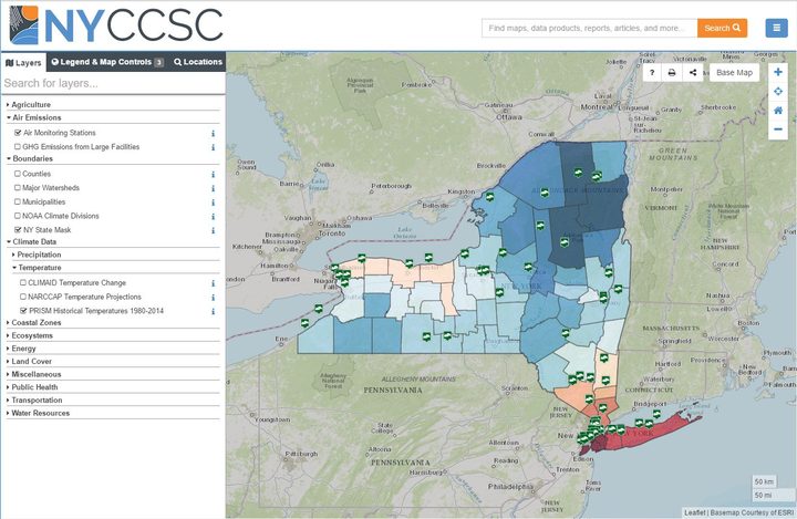New York Climate Change Science Clearinghouse interactive map